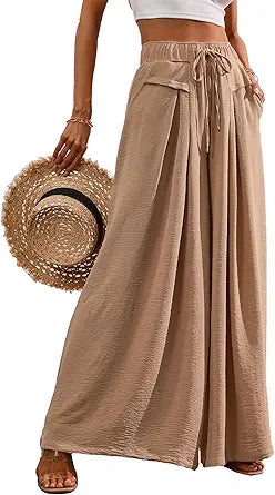Beach Vacation - Style Slit High - Waisted Skirt Pants, Loose Draped Wide - Leg Beach Trousers（Sizes S - XL）